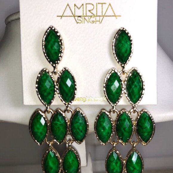 Amrita Evergreen & Gold Chandelier Earrings - Picture 1 of 7